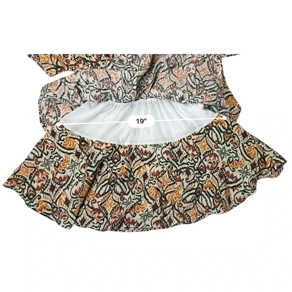 Zara AOP Ikat Print Tiered Elastic Waist Dress Tan Green Tribal MEDIUM Boho Chic - Picture 8 of 10